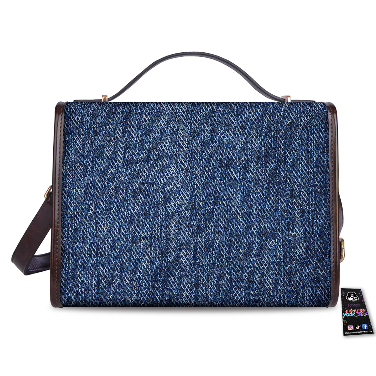 Denim Jeans Navy Blue Print Women's Satchel Bag - Image 2