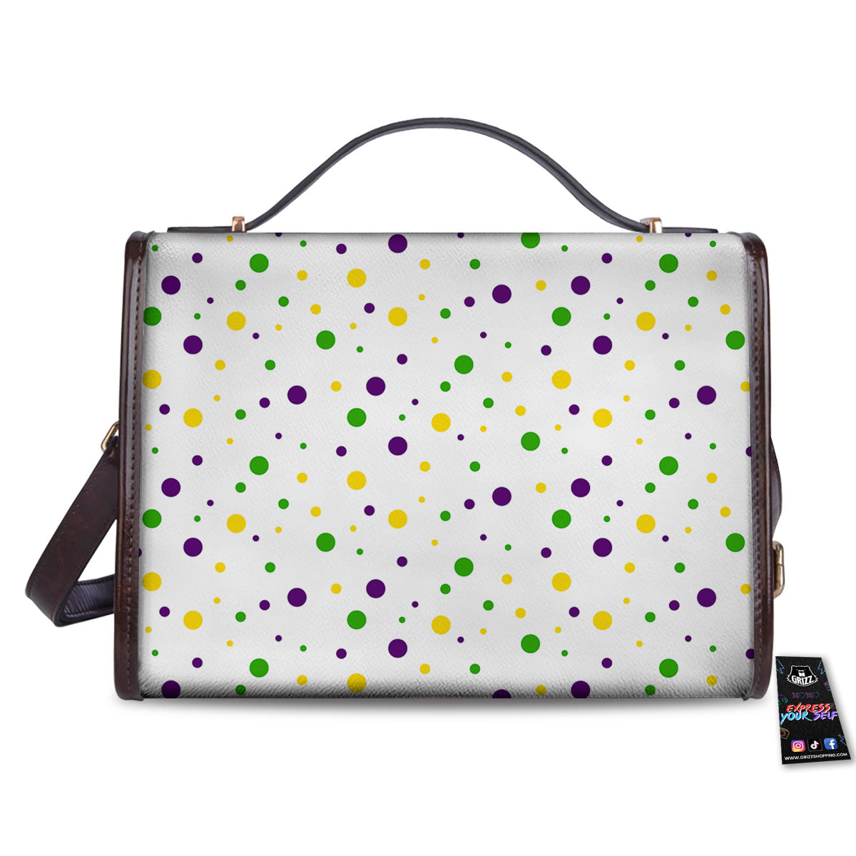 Dot Mardi Gras Print Pattern Women's Satchel Bag - Image 2