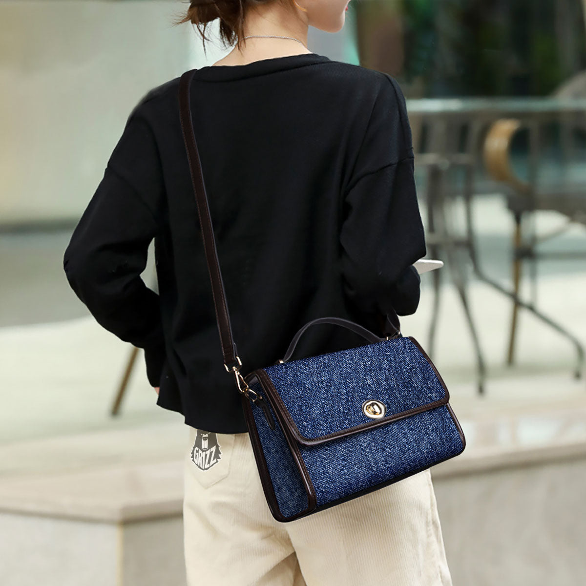 Denim Jeans Navy Blue Print Women's Satchel Bag - Image 3