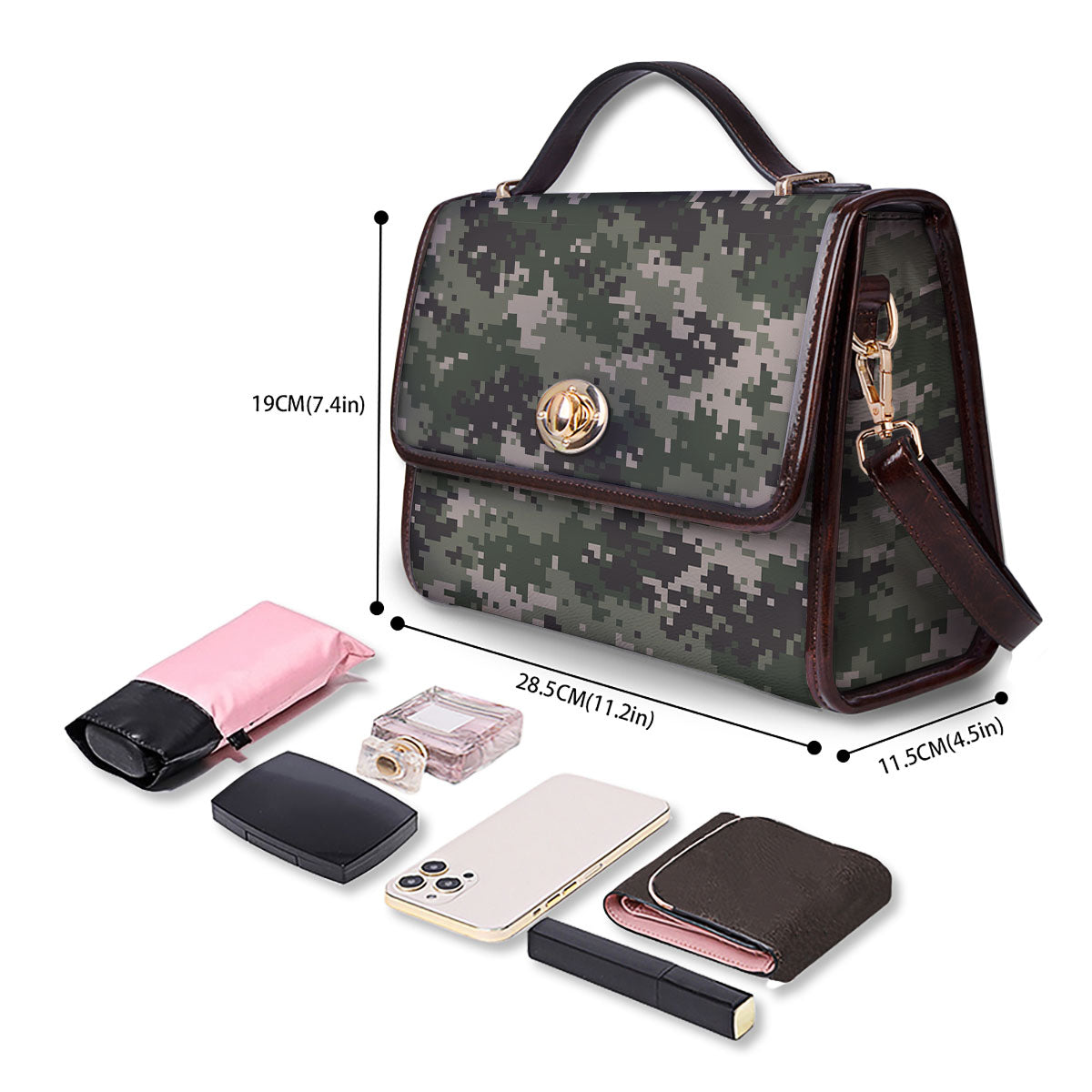 Digital Camo Military Print Pattern Women's Satchel Bag - Image 4