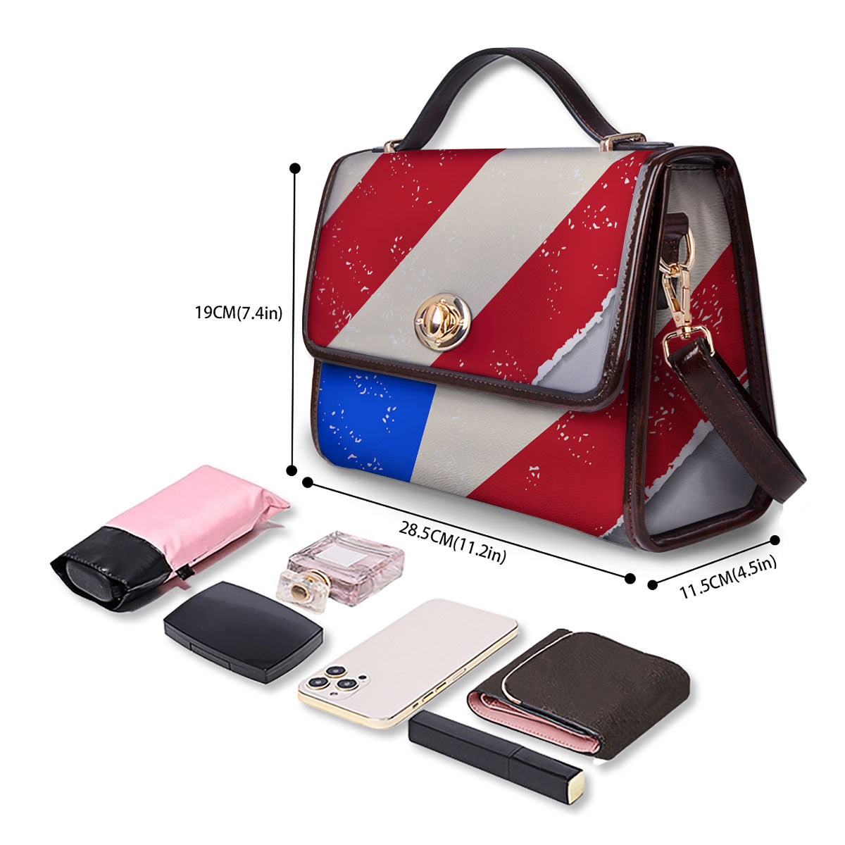 Puerto Rican Retro Flag Print Women's Satchel Bag - Image 4