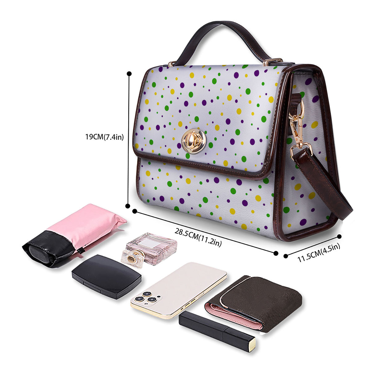 Dot Mardi Gras Print Pattern Women's Satchel Bag - Image 4