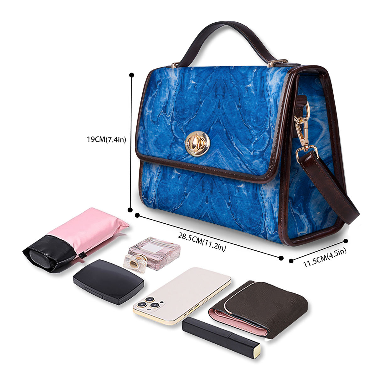 Denim Jeans Marble Print Pattern Women's Satchel Bag - Image 4