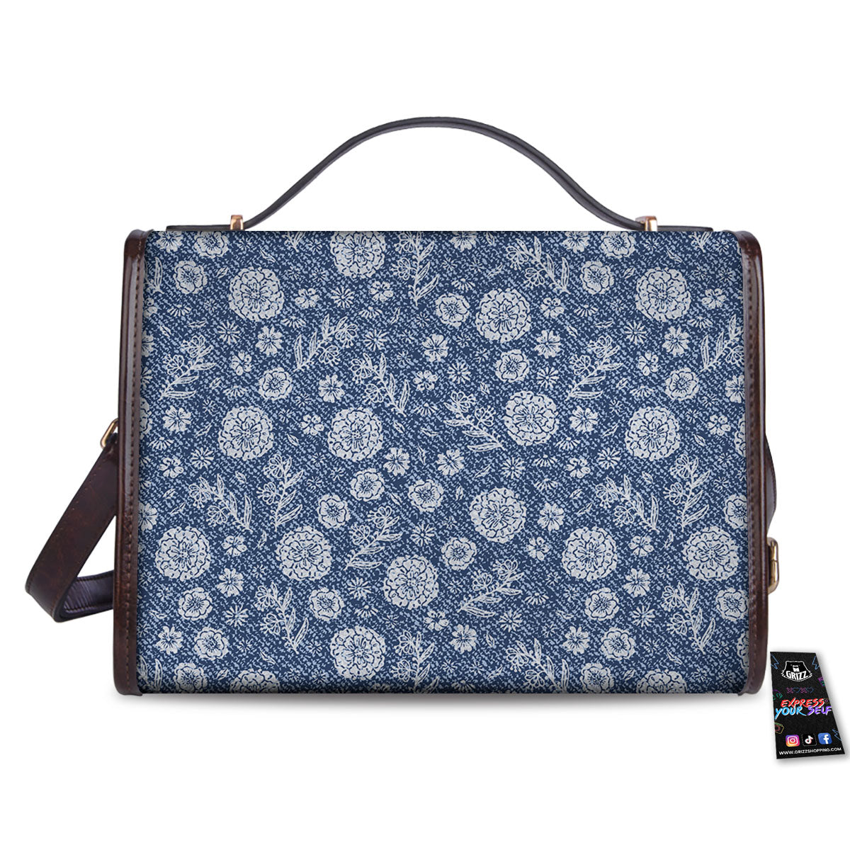 Denim Jeans Flower Print Pattern Women's Satchel Bag - Image 2
