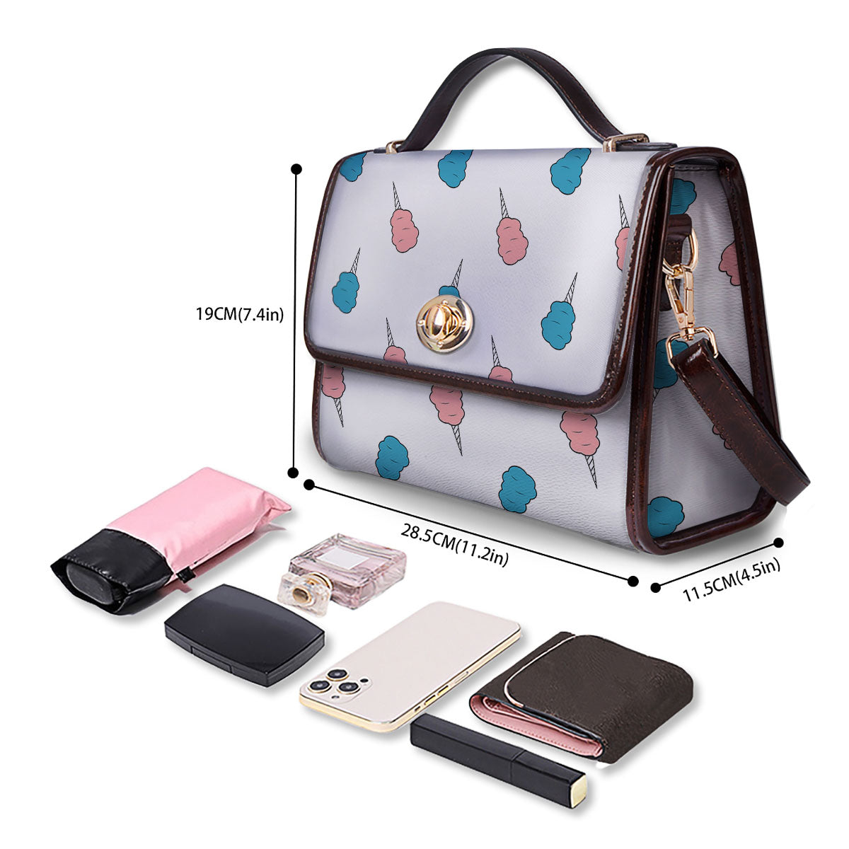 Cotton Candy Blue And Pink Print Pattern Women's Satchel Bag - Image 4