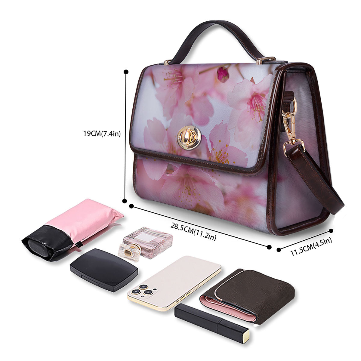 Cherry Blossom Pink Print Women's Satchel Bag - Image 4