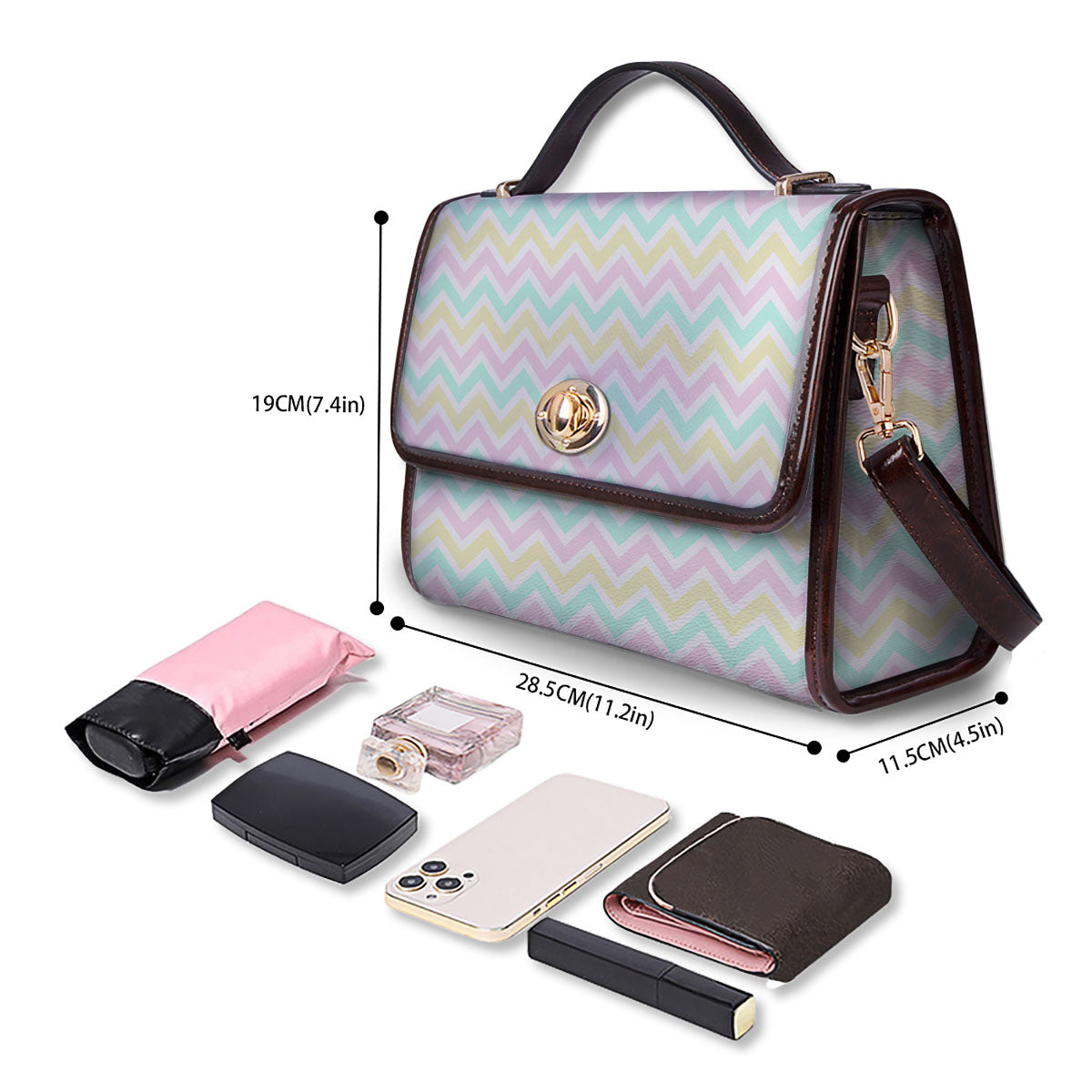 Chevron Pastel Print Pattern Women's Satchel Bag - Image 4