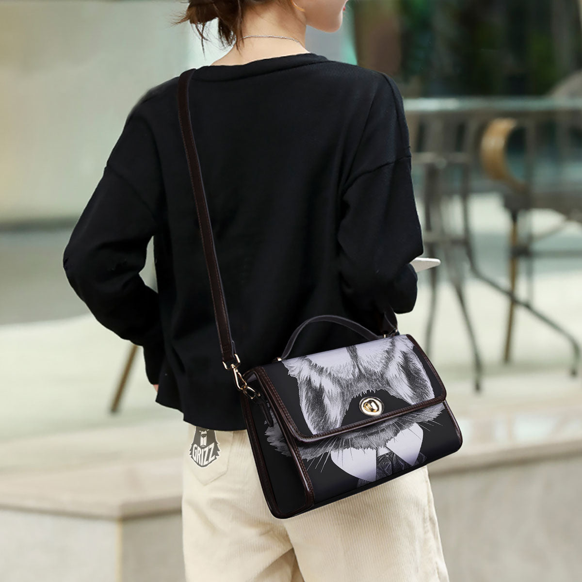Portrait Raccoon Print Women's Satchel Bag - Image 3