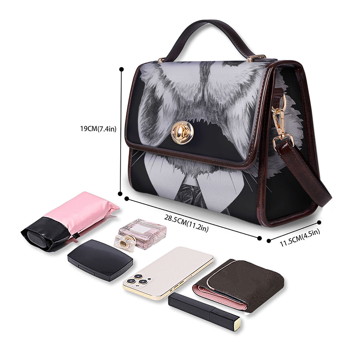 Portrait Raccoon Print Women's Satchel Bag - Image 4