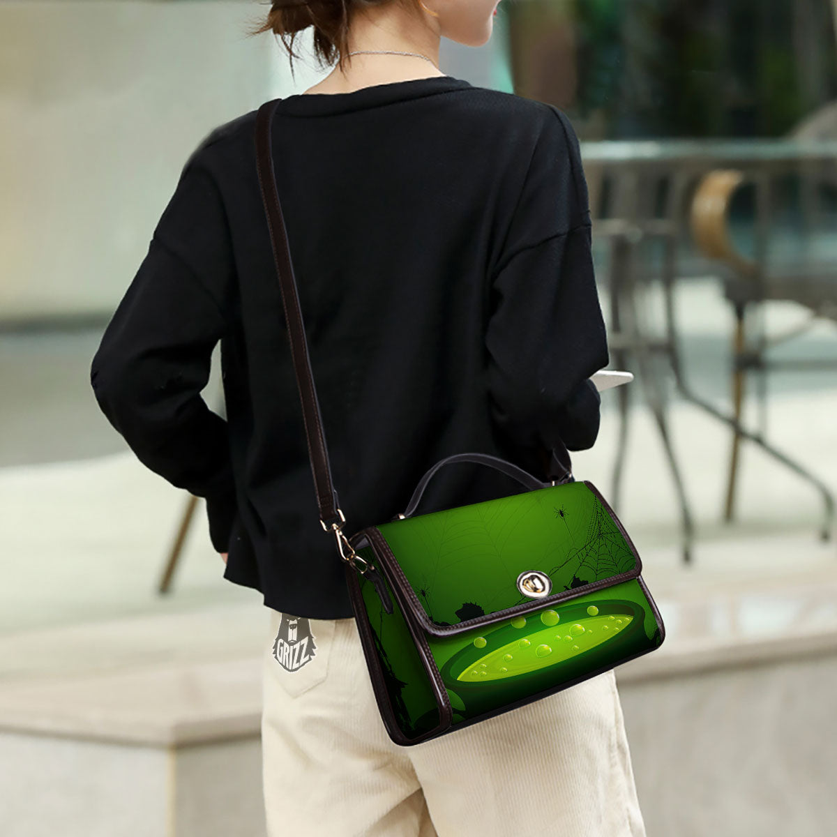 Cauldron And Witch Halloween Print Women's Satchel Bag - Image 3