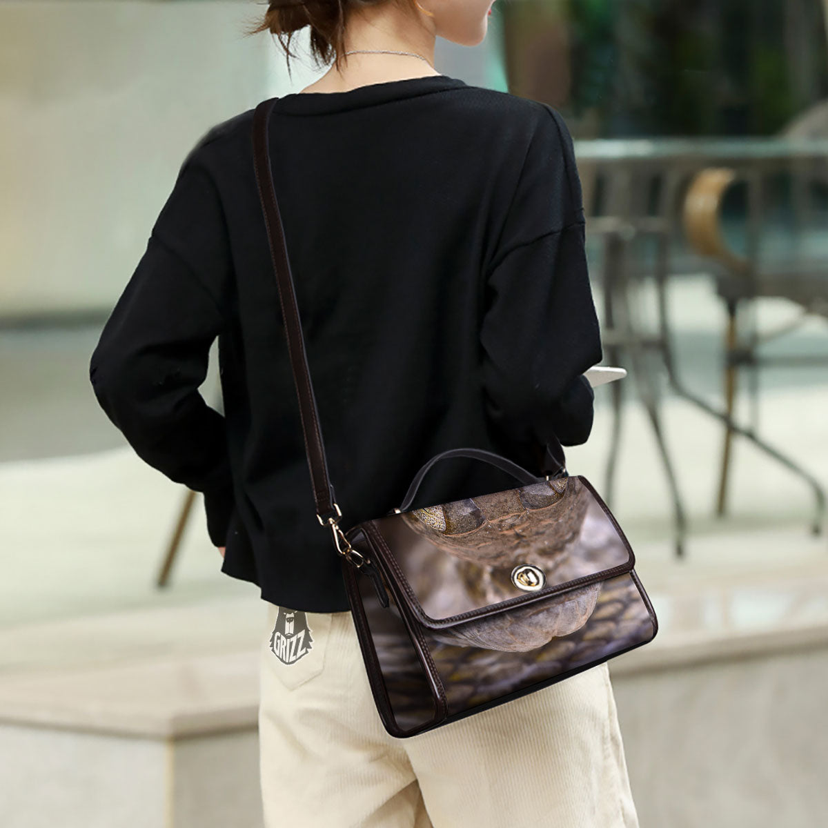 Cat Eyed Snake Malagasy Print Women's Satchel Bag - Image 3