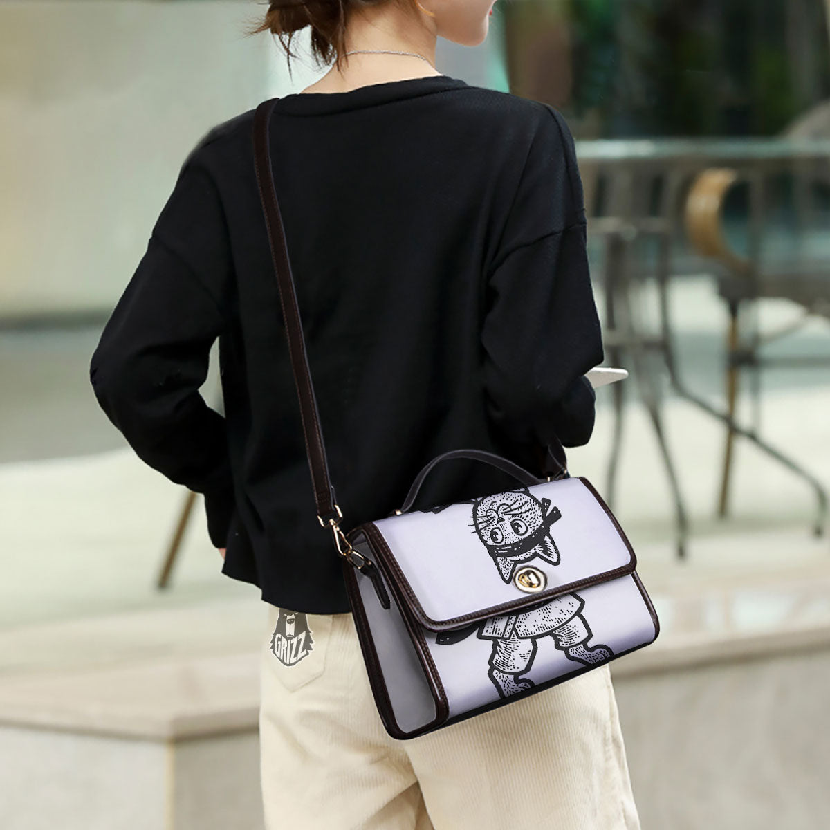 Cat Karate Print Women's Satchel Bag - Image 3