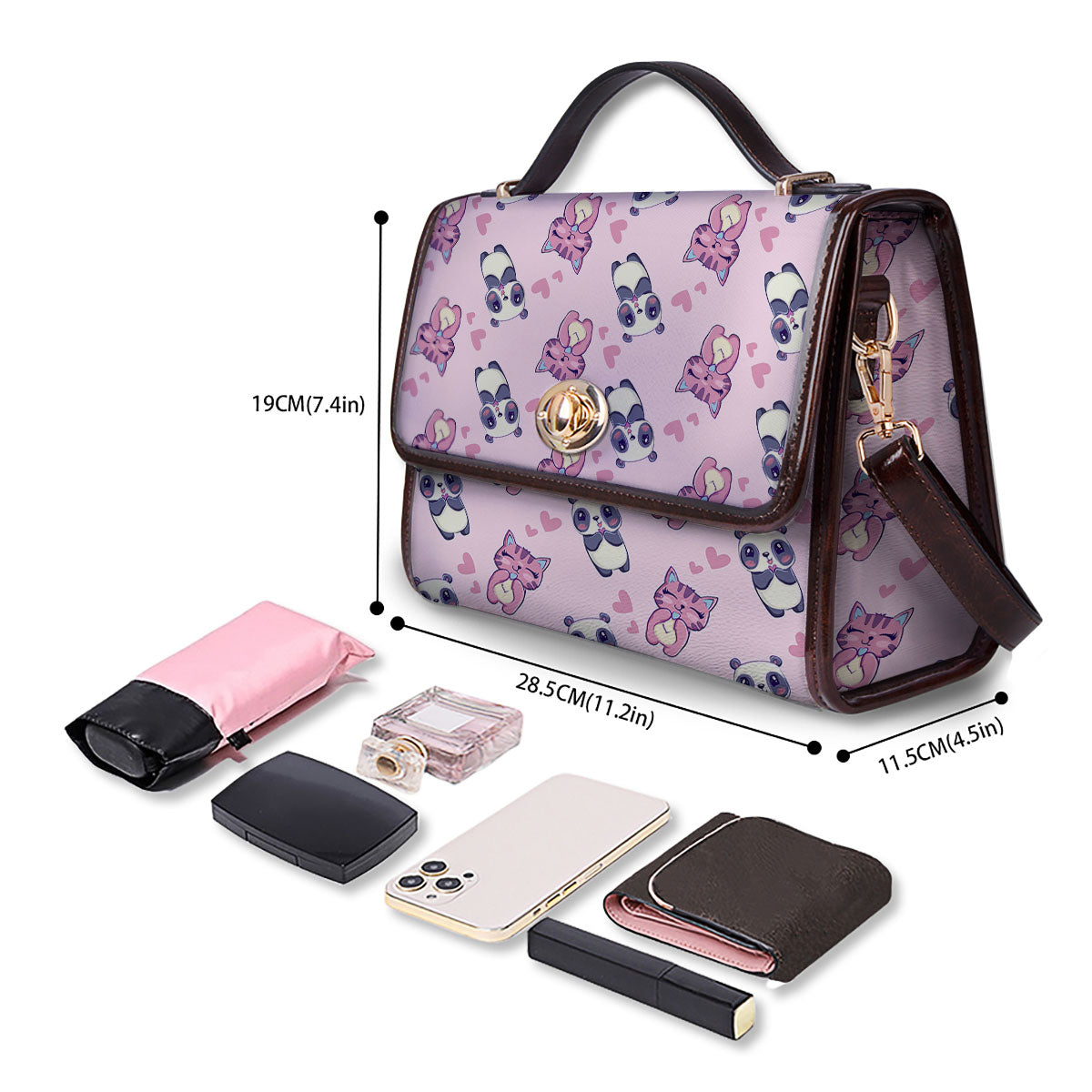Cat And Panda Lover Print Pattern Women's Satchel Bag - Image 4