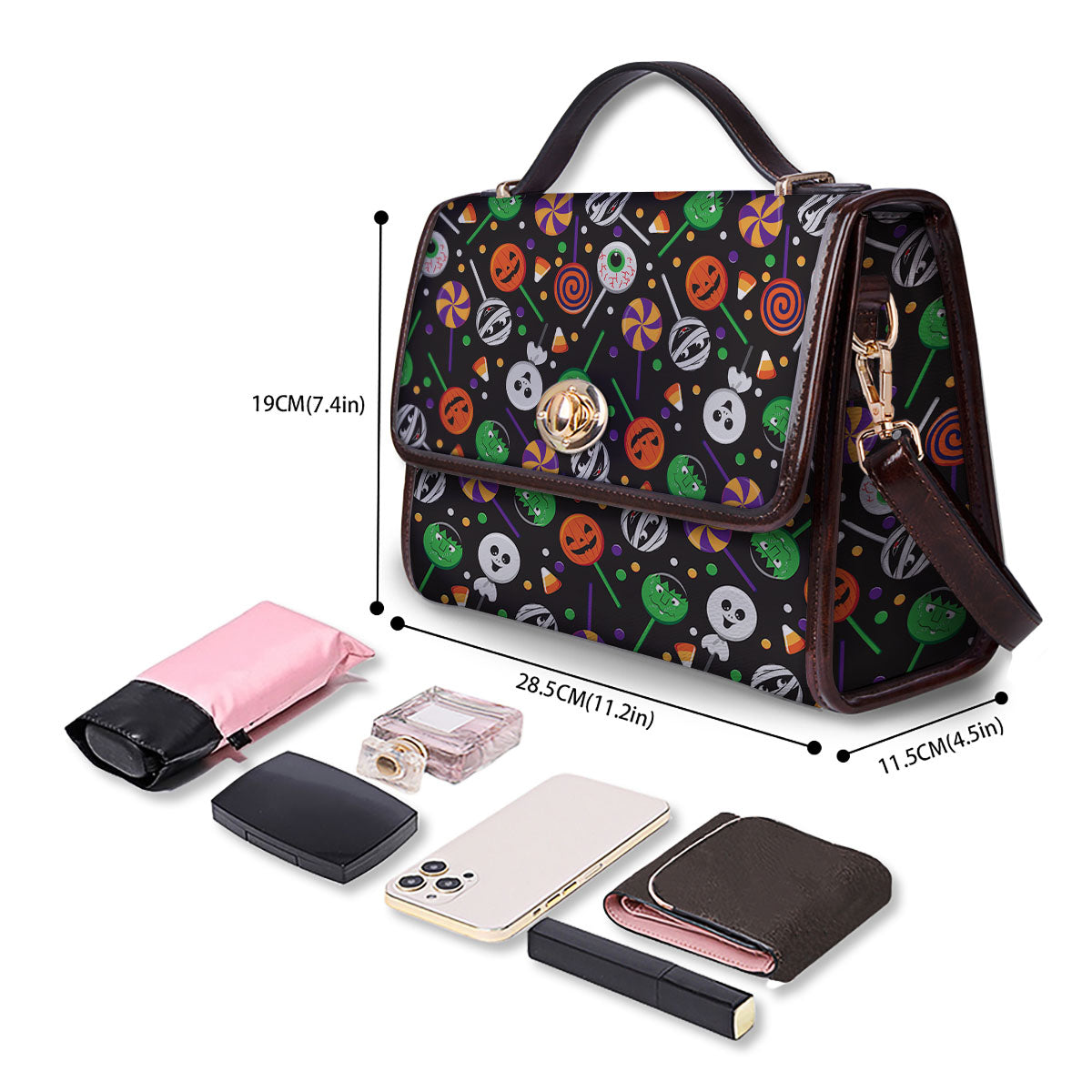 Candy Monsters Halloween Print Pattern Women's Satchel Bag - Image 4