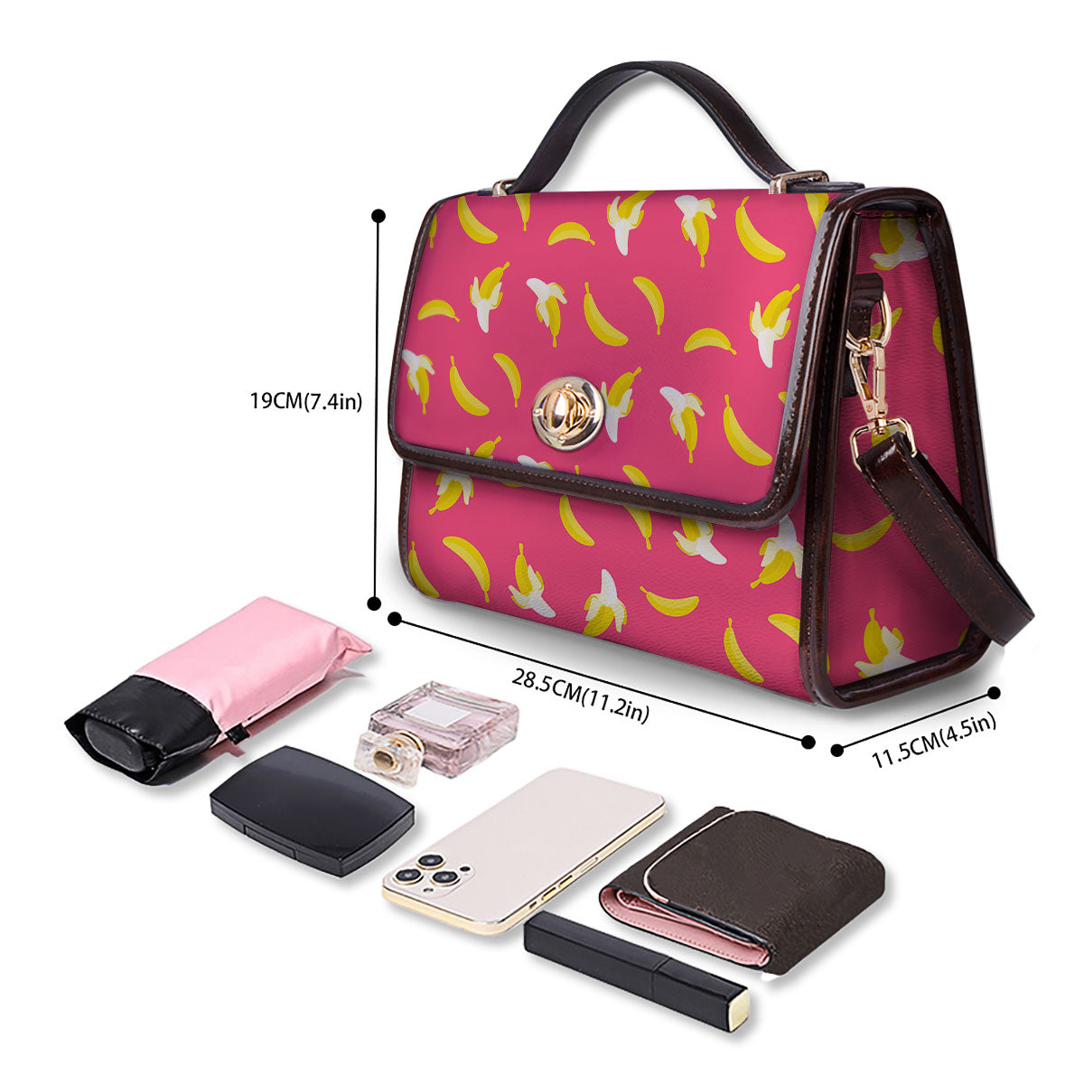 Cartoon Banana Pink Print Pattern Women's Satchel Bag - Image 4