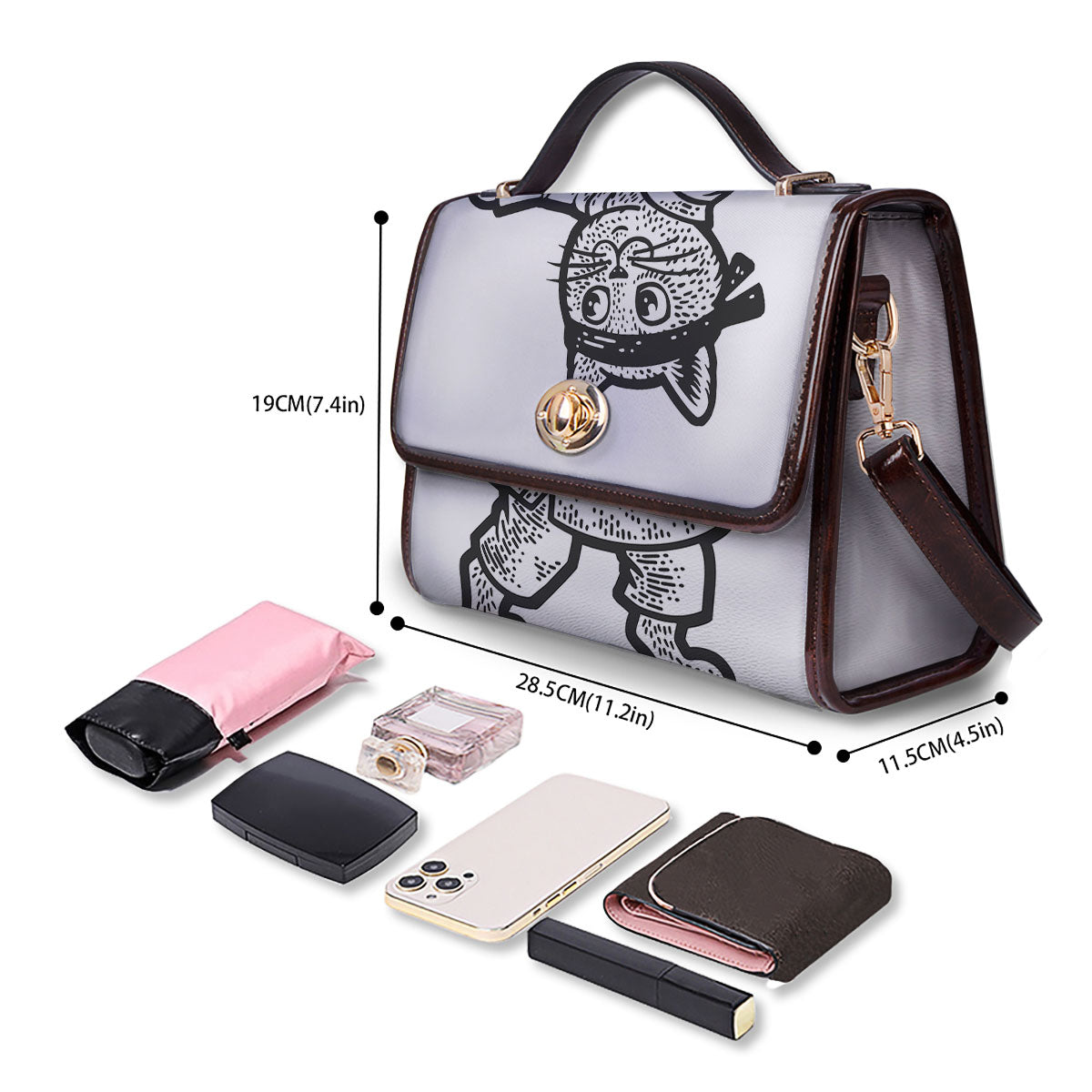 Cat Karate Print Women's Satchel Bag - Image 4