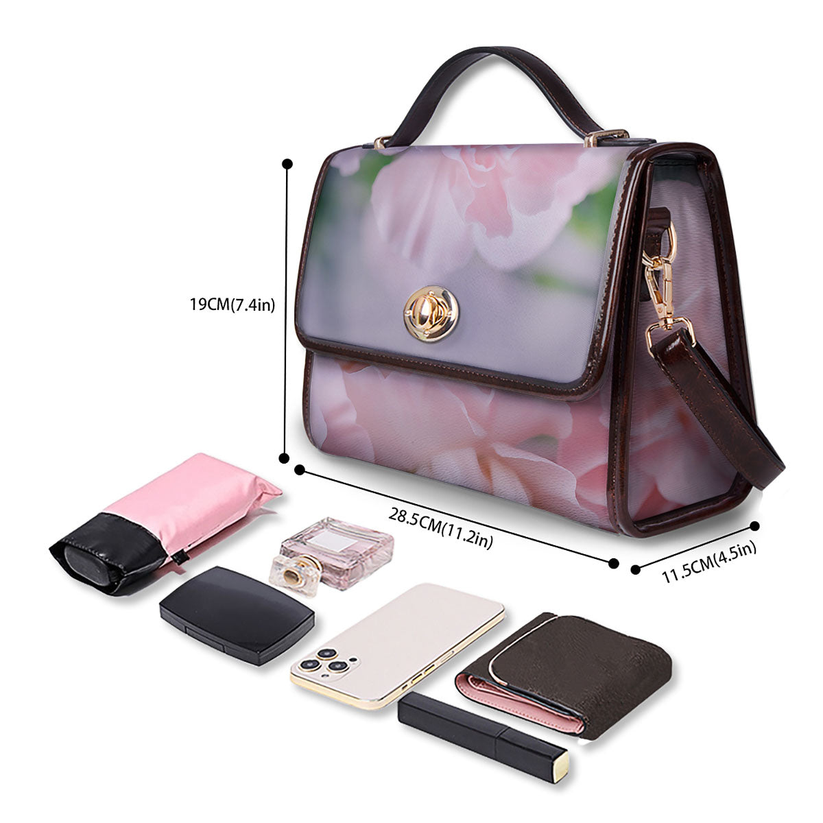 Carnation Flower Pink Print Women's Satchel Bag - Image 4