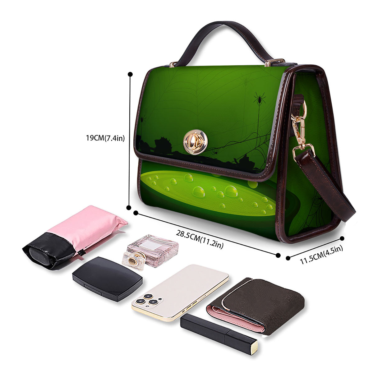 Cauldron And Witch Halloween Print Women's Satchel Bag - Image 4