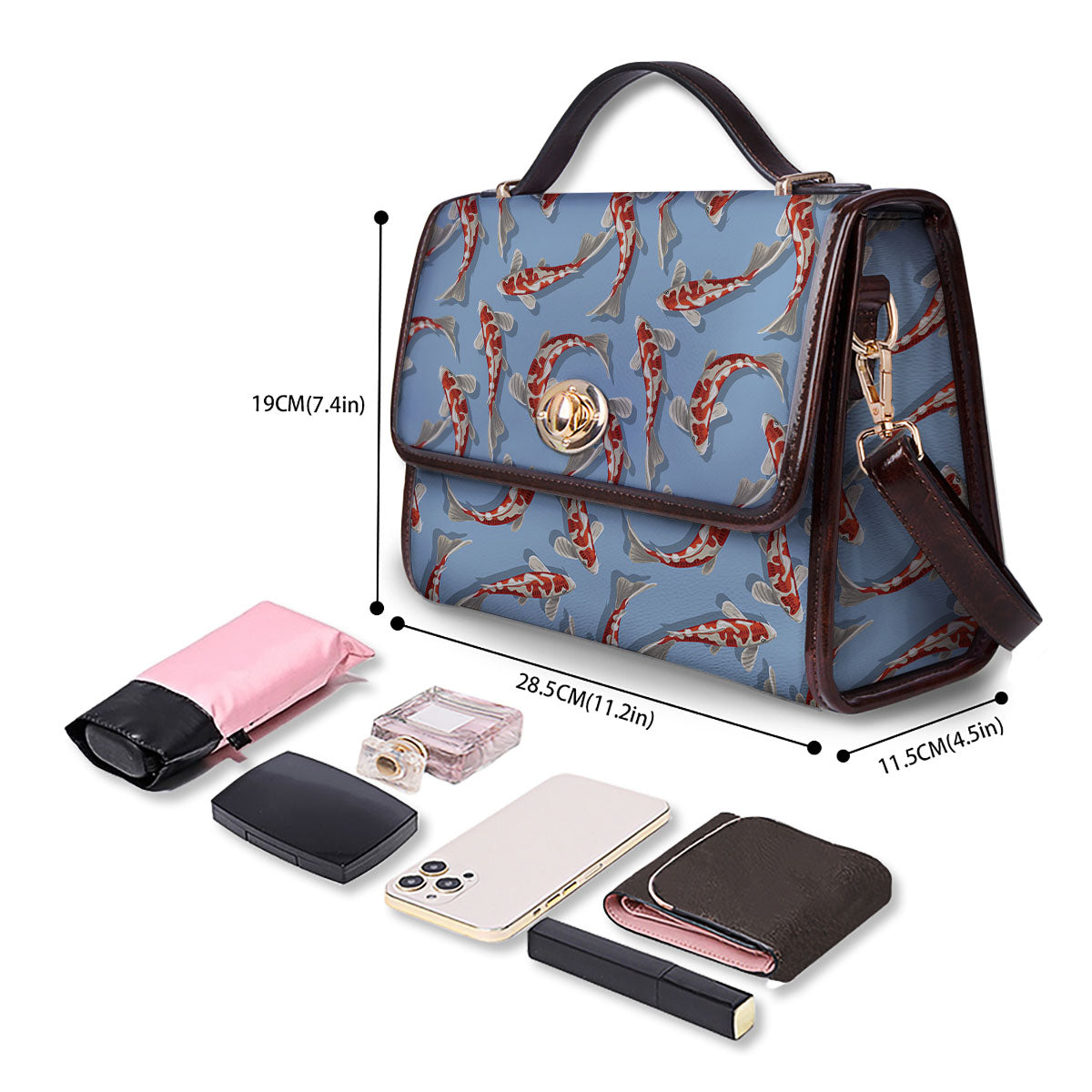 Carp Koi Print Pattern Women's Satchel Bag - Image 4