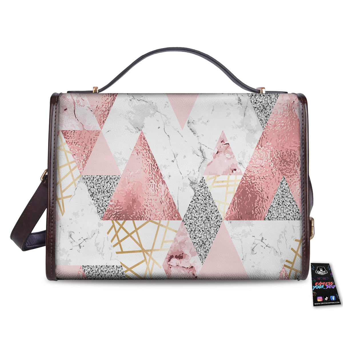 Polygonal Geometric Pink Print Women's Satchel Bag - Image 2