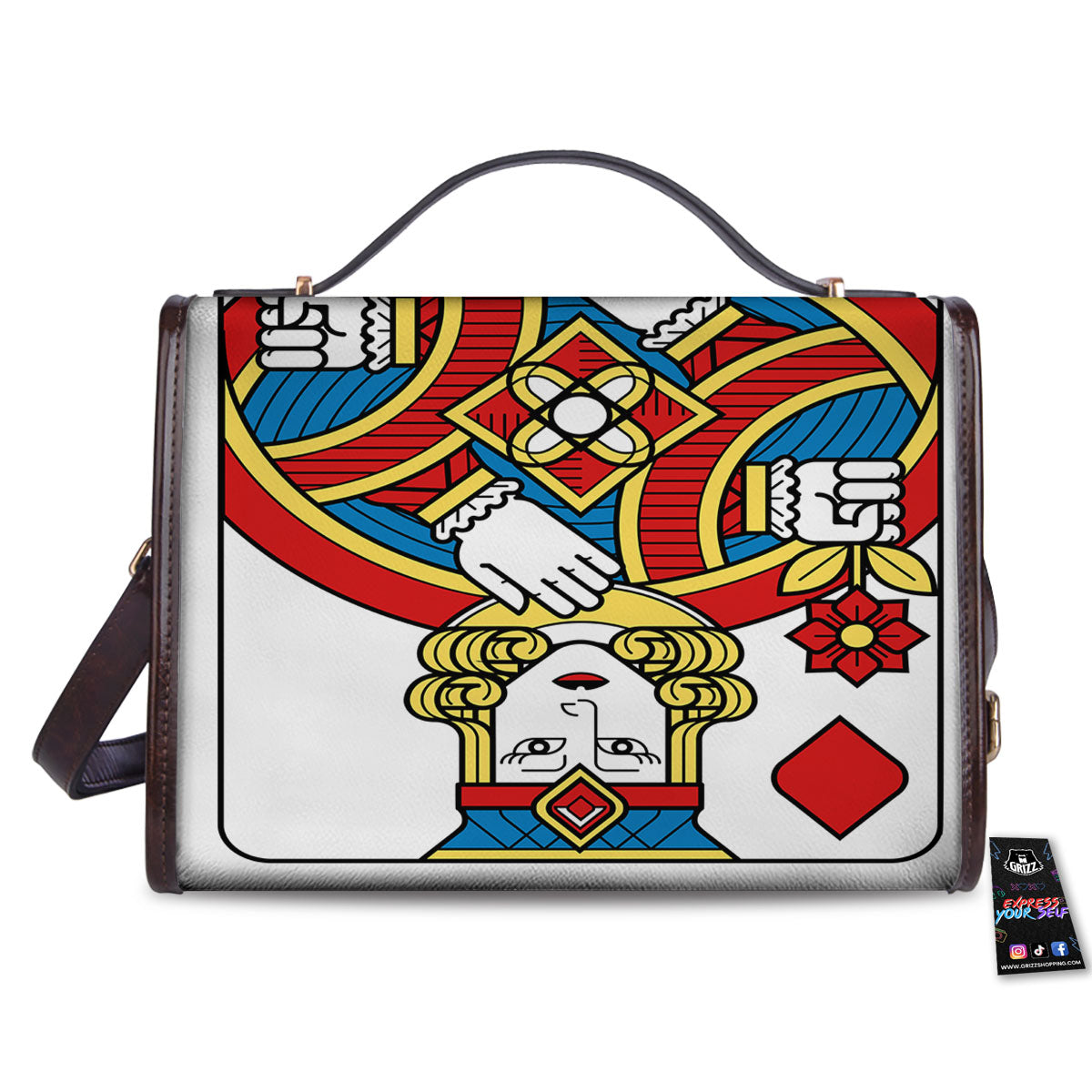 Playing Card Queen Of Diamonds Print Women's Satchel Bag - Image 2