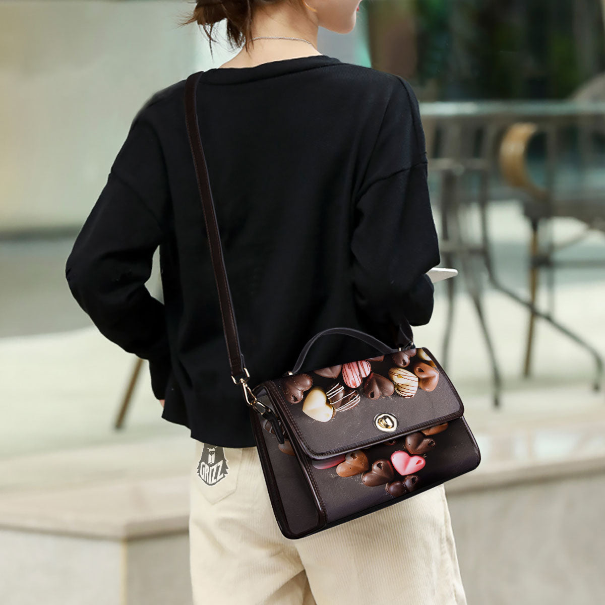 Candy Chocolate Heart Print Women's Satchel Bag - Image 3