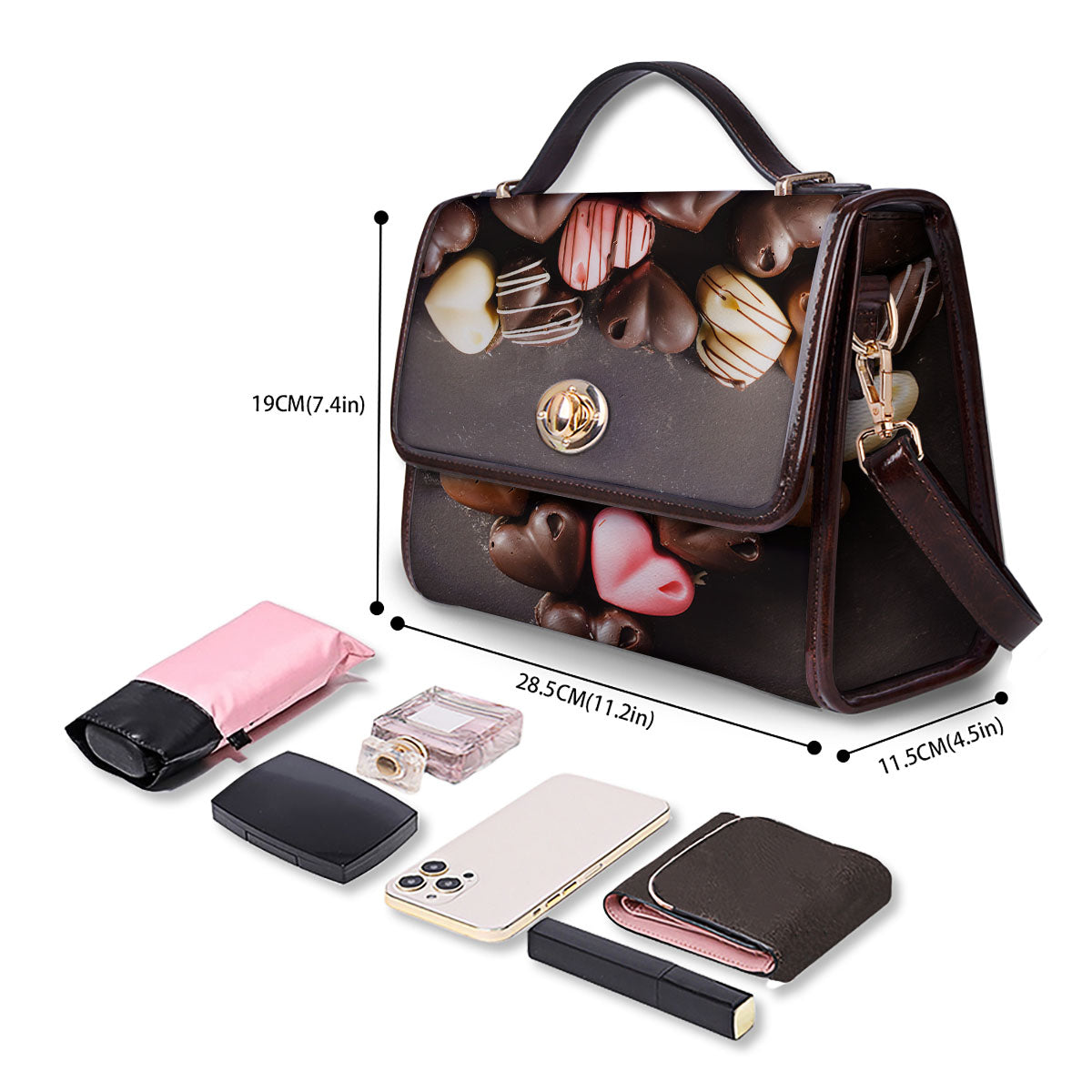 Candy Chocolate Heart Print Women's Satchel Bag - Image 4