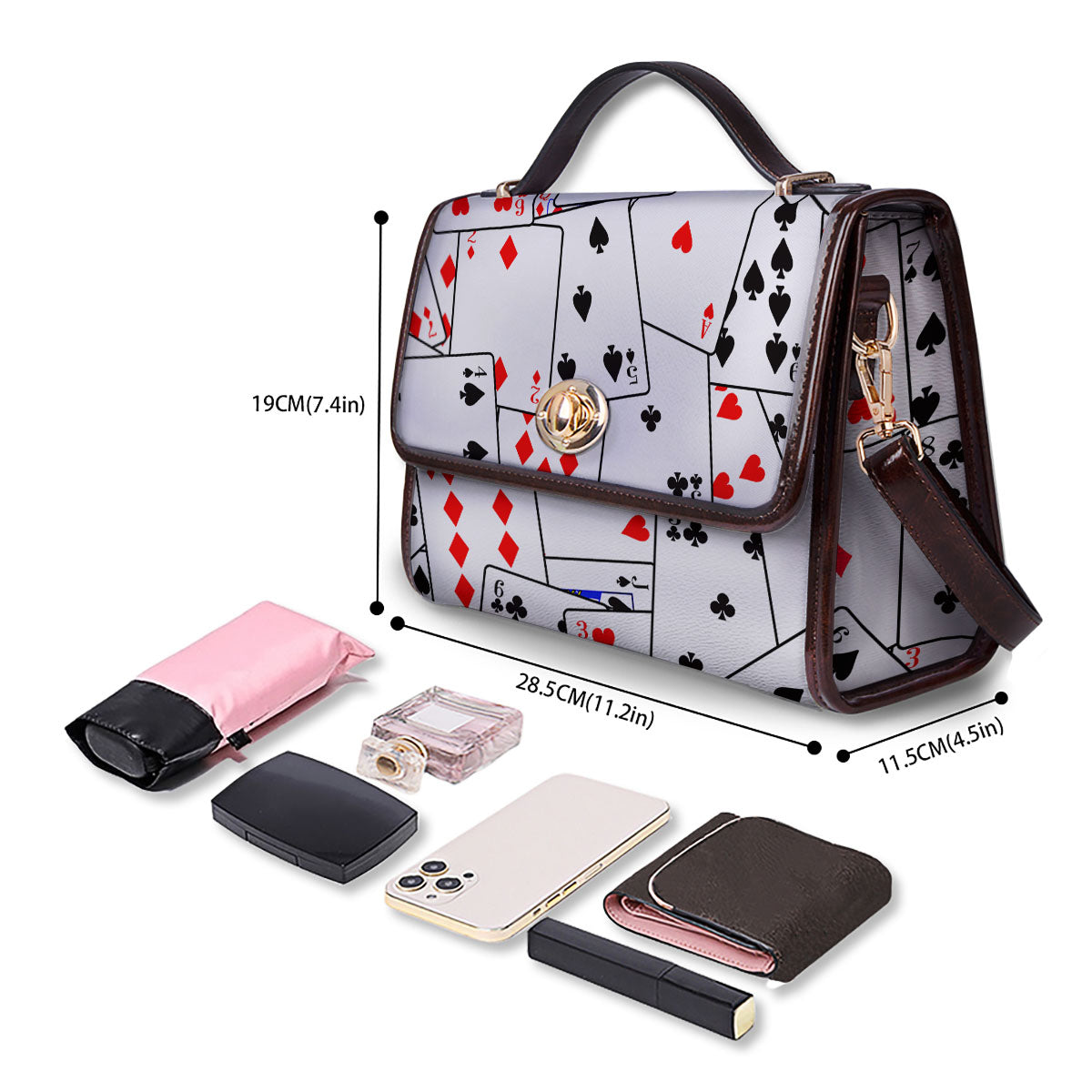 Playing Card Suits Black And Red Print Women's Satchel Bag - Image 4