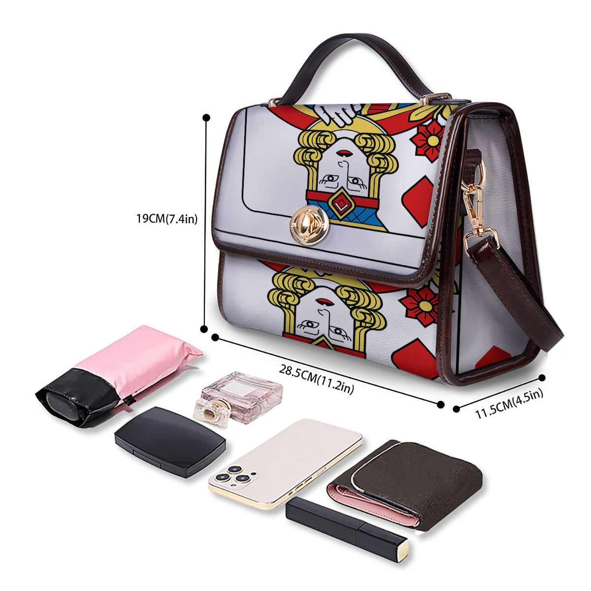 Playing Card Queen Of Diamonds Print Women's Satchel Bag - Image 4