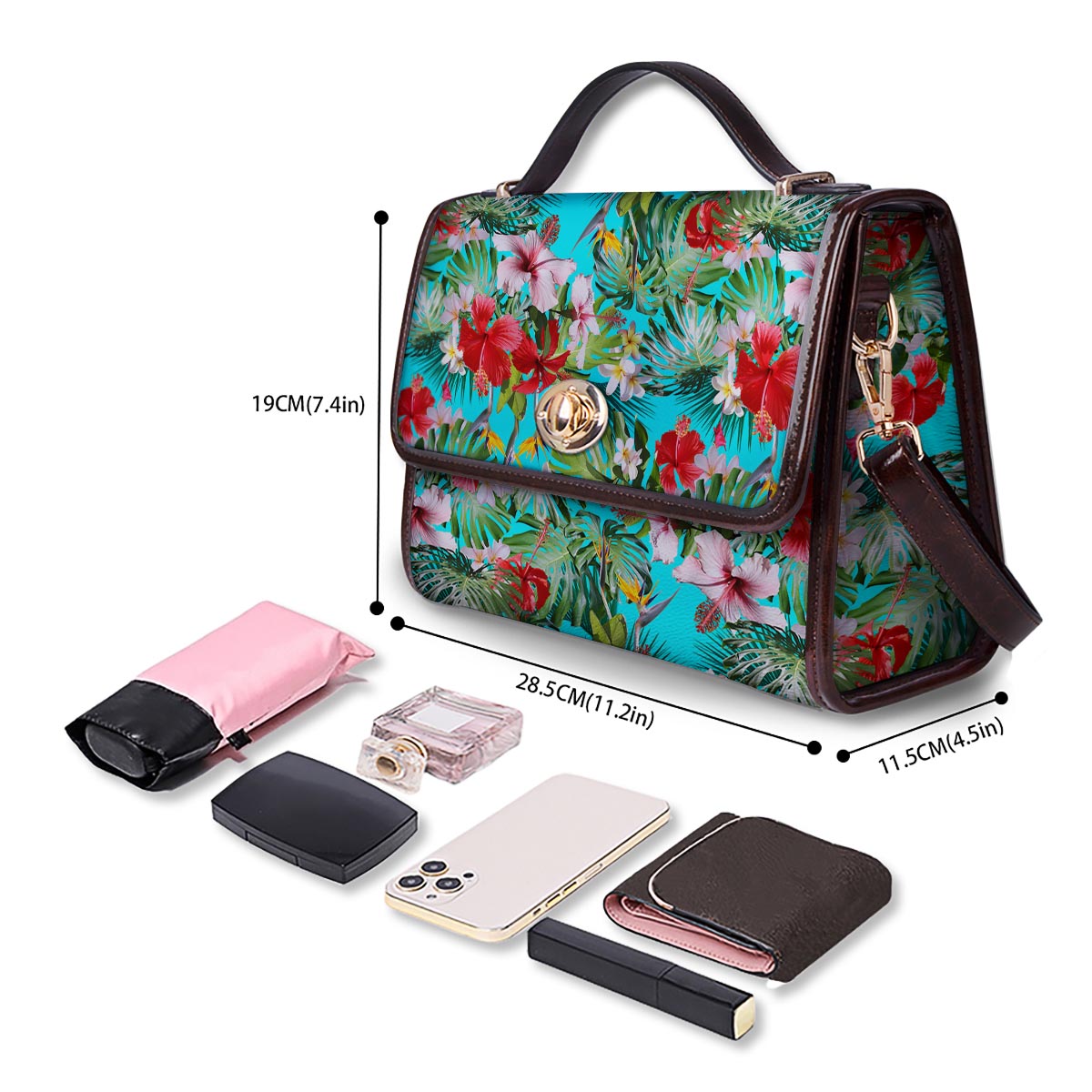 Plumeria Red Hibiscus Print Pattern Women's Satchel Bag - Image 4