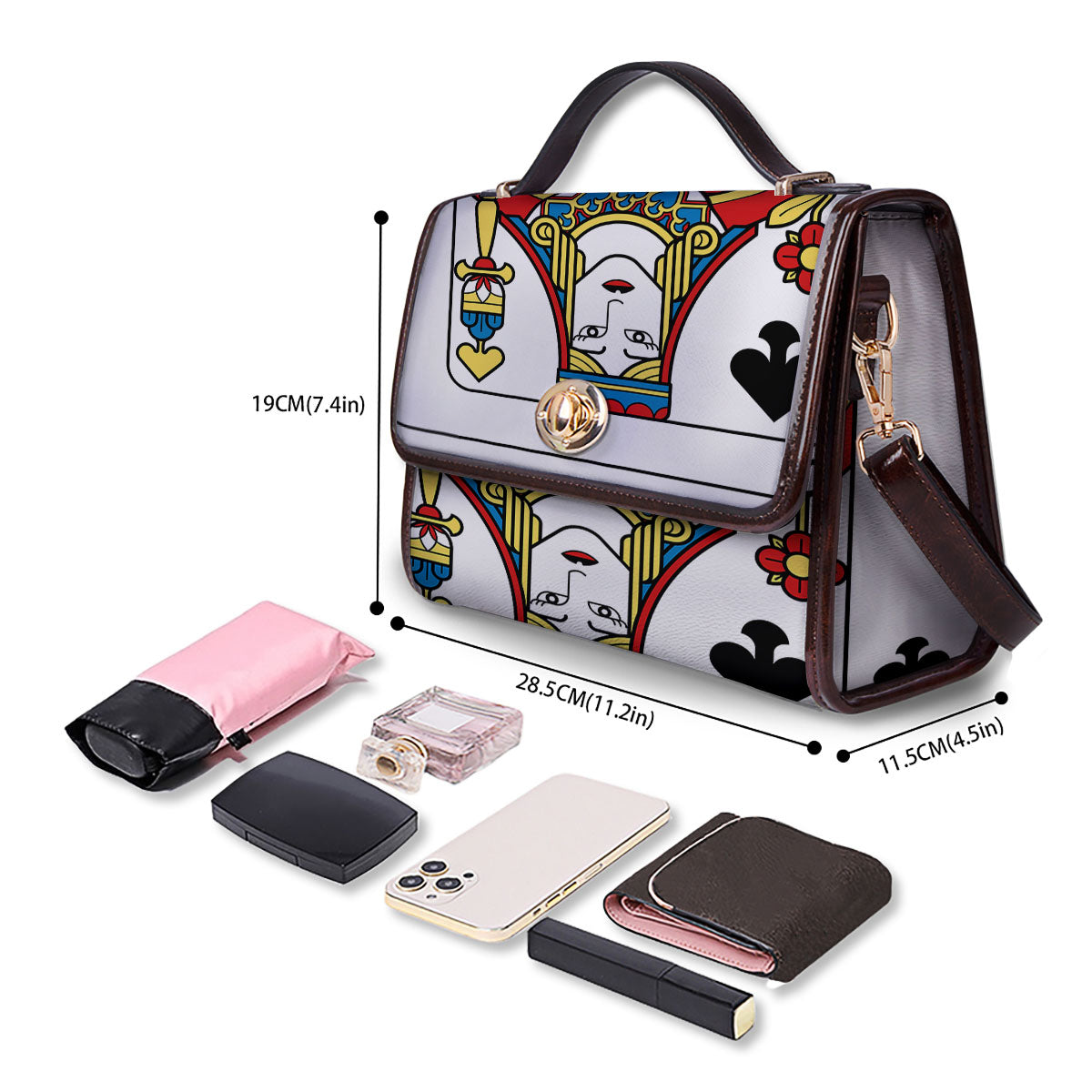 Playing Card Queen Of Spades Print Women's Satchel Bag - Image 4