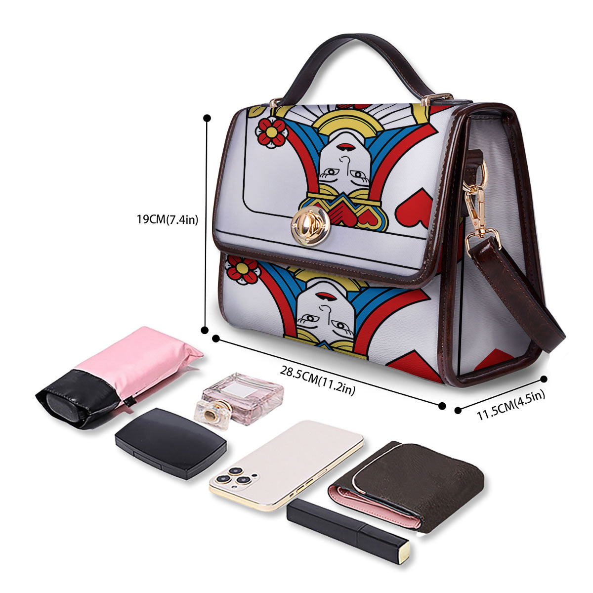 Playing Card Queen Of Hearts Print Women's Satchel Bag - Image 4