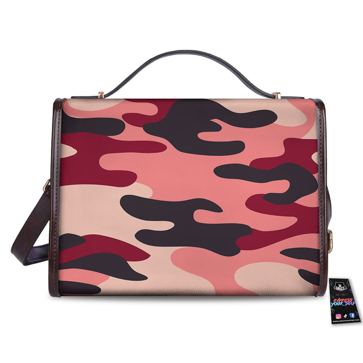 Pink Red And Black Camouflage Print Women's Satchel Bag - Image 2