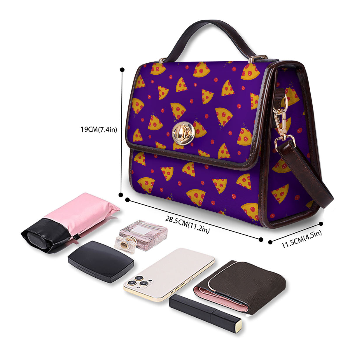 Pizza Purple Print Pattern Women's Satchel Bag - Image 4