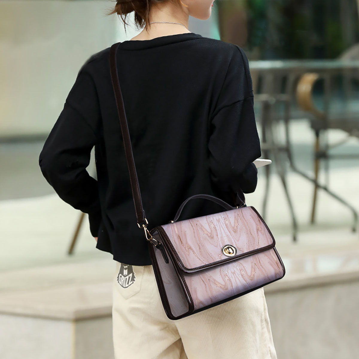 Pink Marble Print Pattern Women's Satchel Bag - Image 3