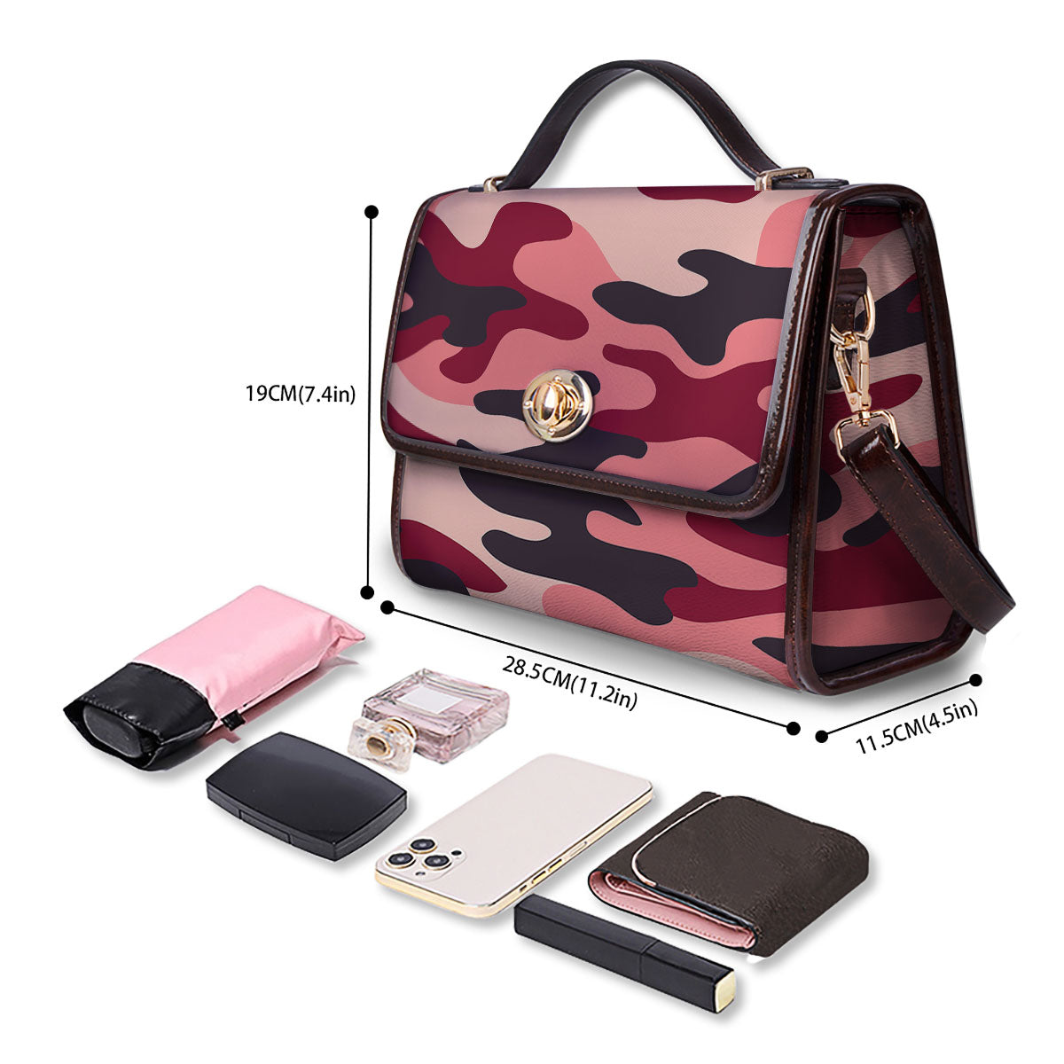 Pink Red And Black Camouflage Print Women's Satchel Bag - Image 4