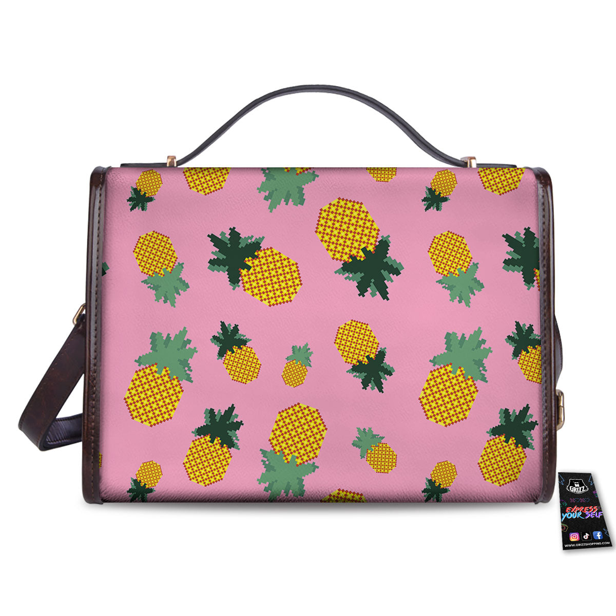 Pineapple Pixel Print Pattern Women's Satchel Bag - Image 2