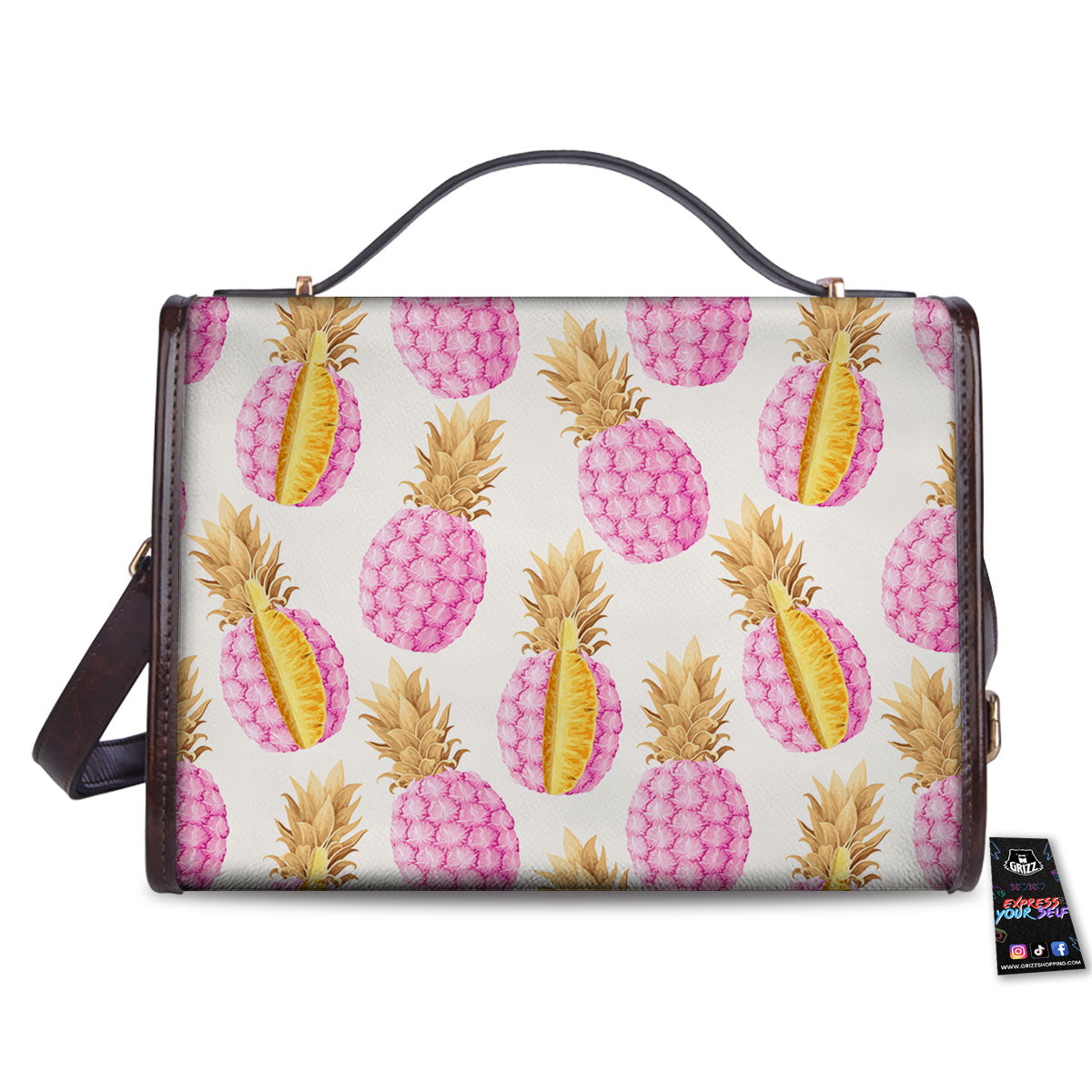 Pineapple Pink Vintage Print Pattern Women's Satchel Bag - Image 2