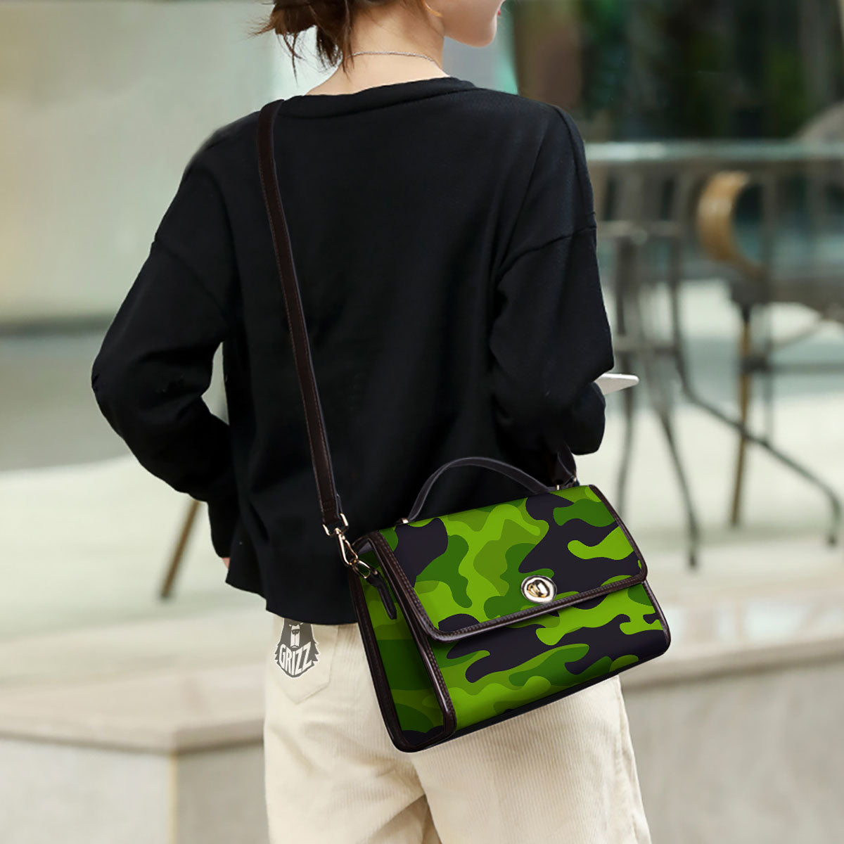 Camouflage Lime Green Print Women's Satchel Bag - Image 3