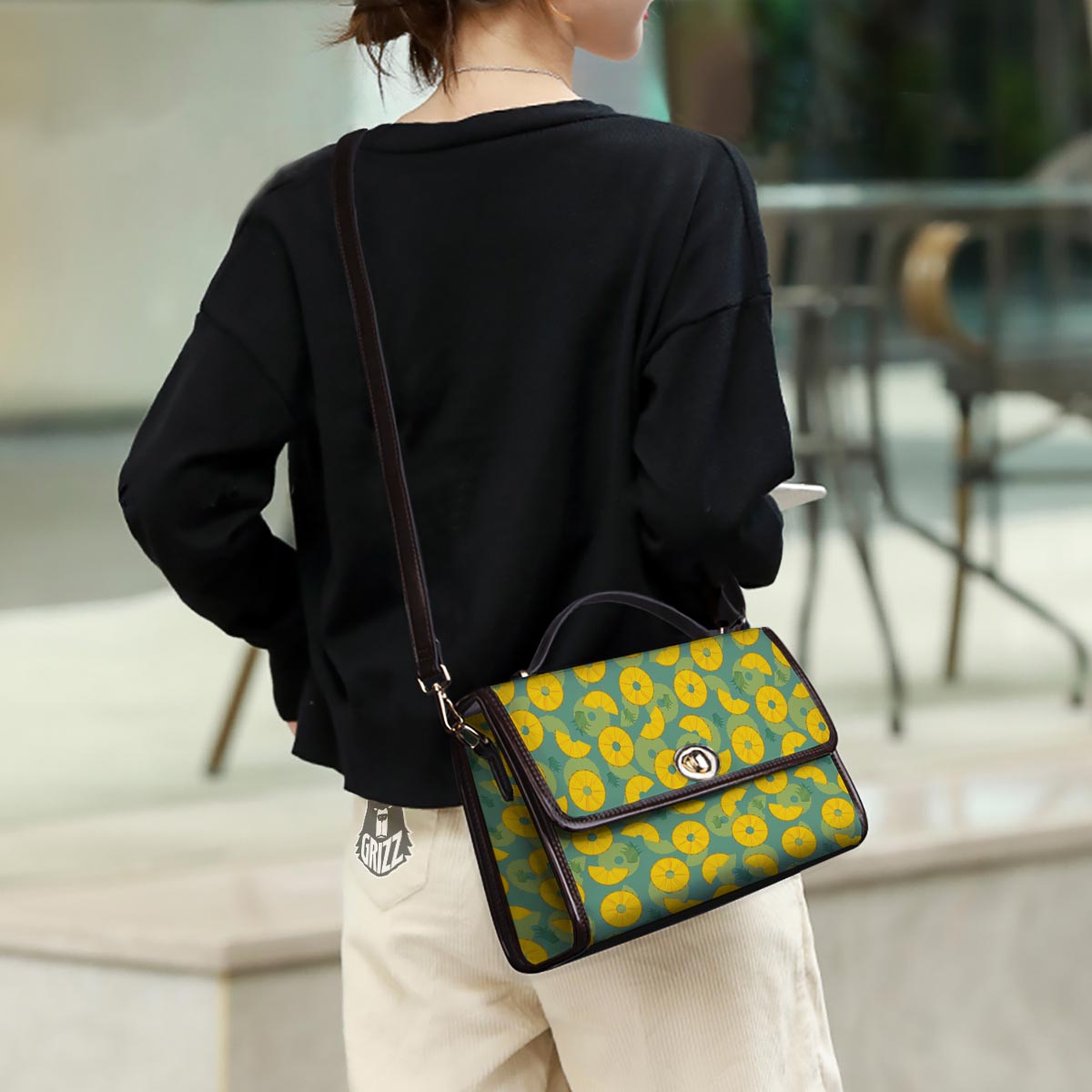 Pineapple Sliced Print Pattern Women's Satchel Bag - Image 3