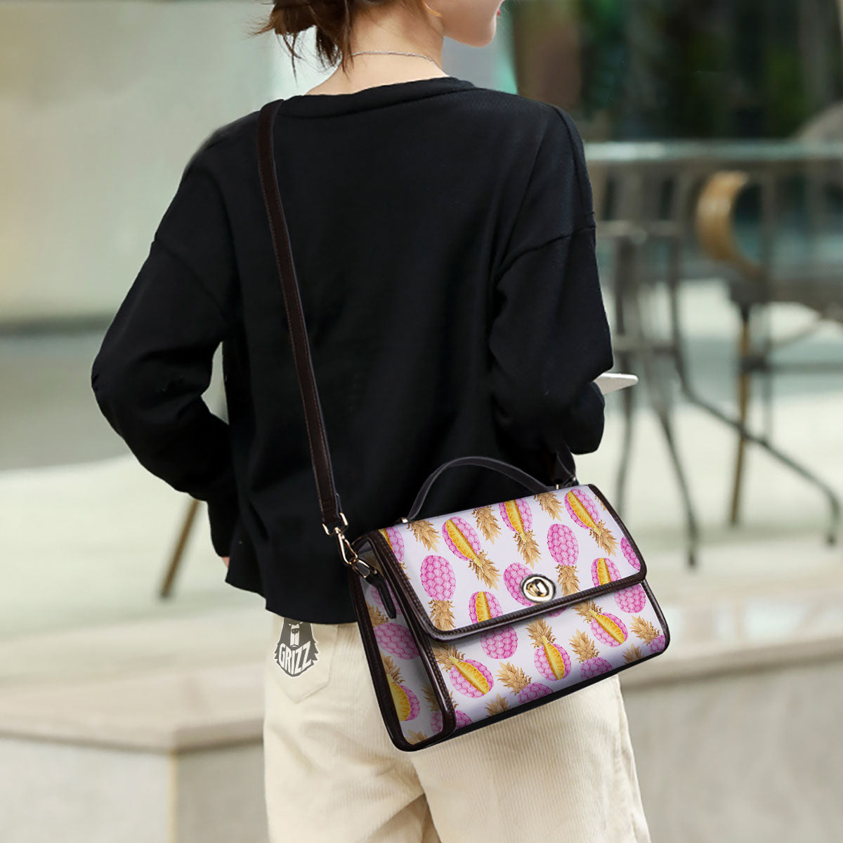 Pineapple Pink Vintage Print Pattern Women's Satchel Bag - Image 3