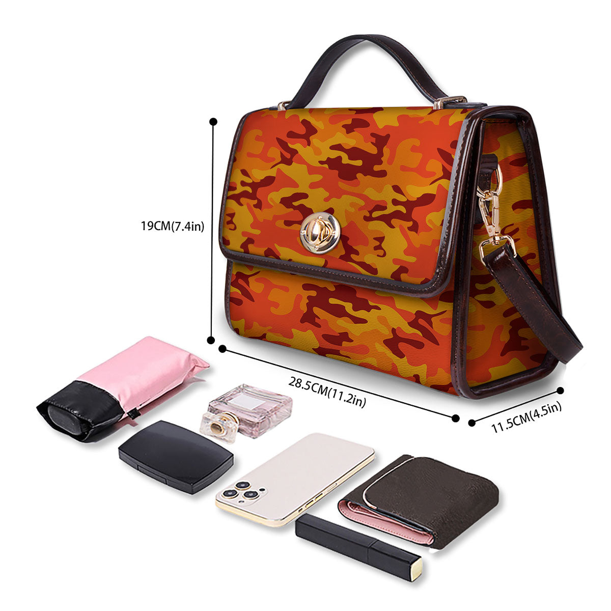 Camouflage Orange Print Women's Satchel Bag - Image 4