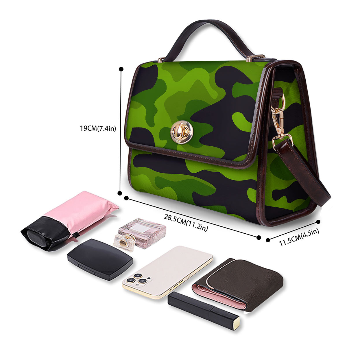 Camouflage Lime Green Print Women's Satchel Bag - Image 4