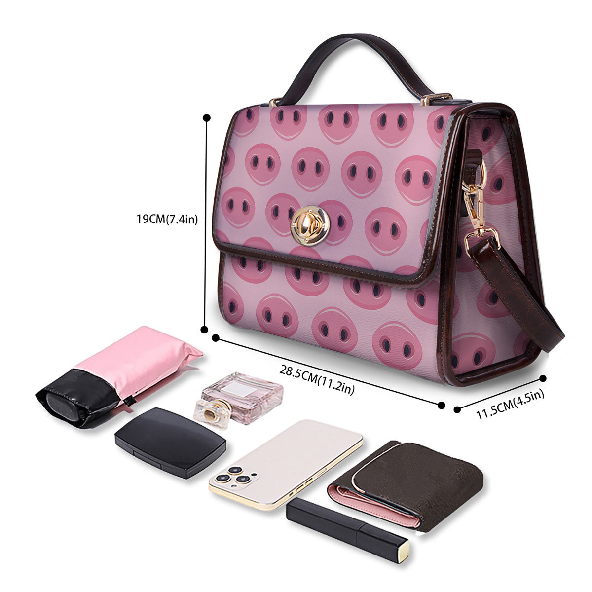 Pig Nose Pink Print Pattern Women's Satchel Bag - Image 4