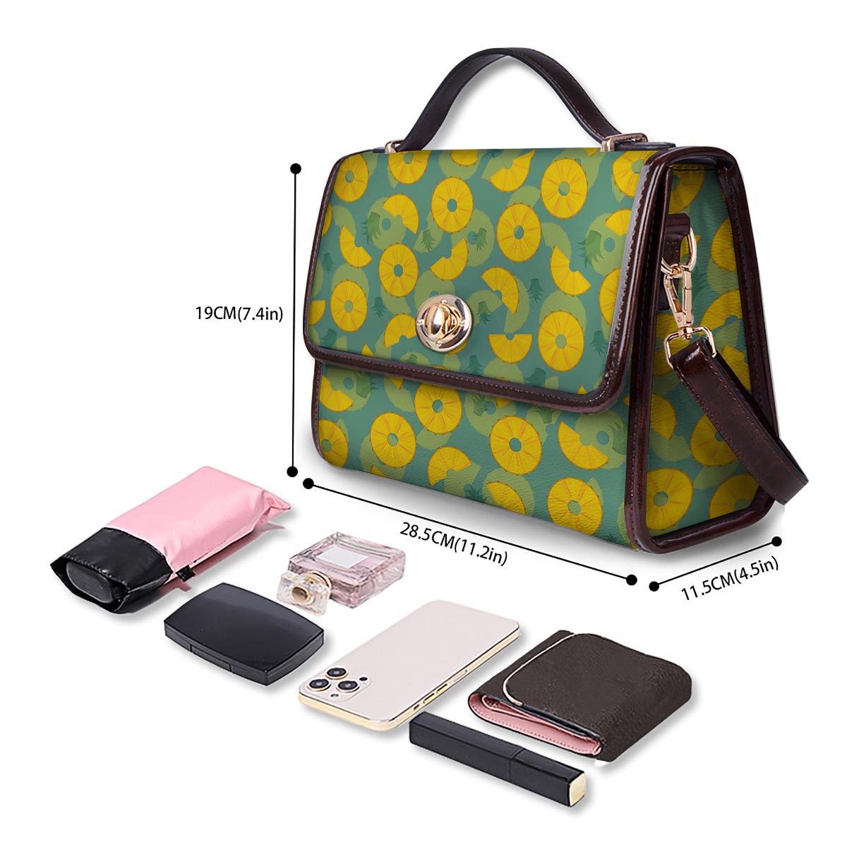 Pineapple Sliced Print Pattern Women's Satchel Bag - Image 4