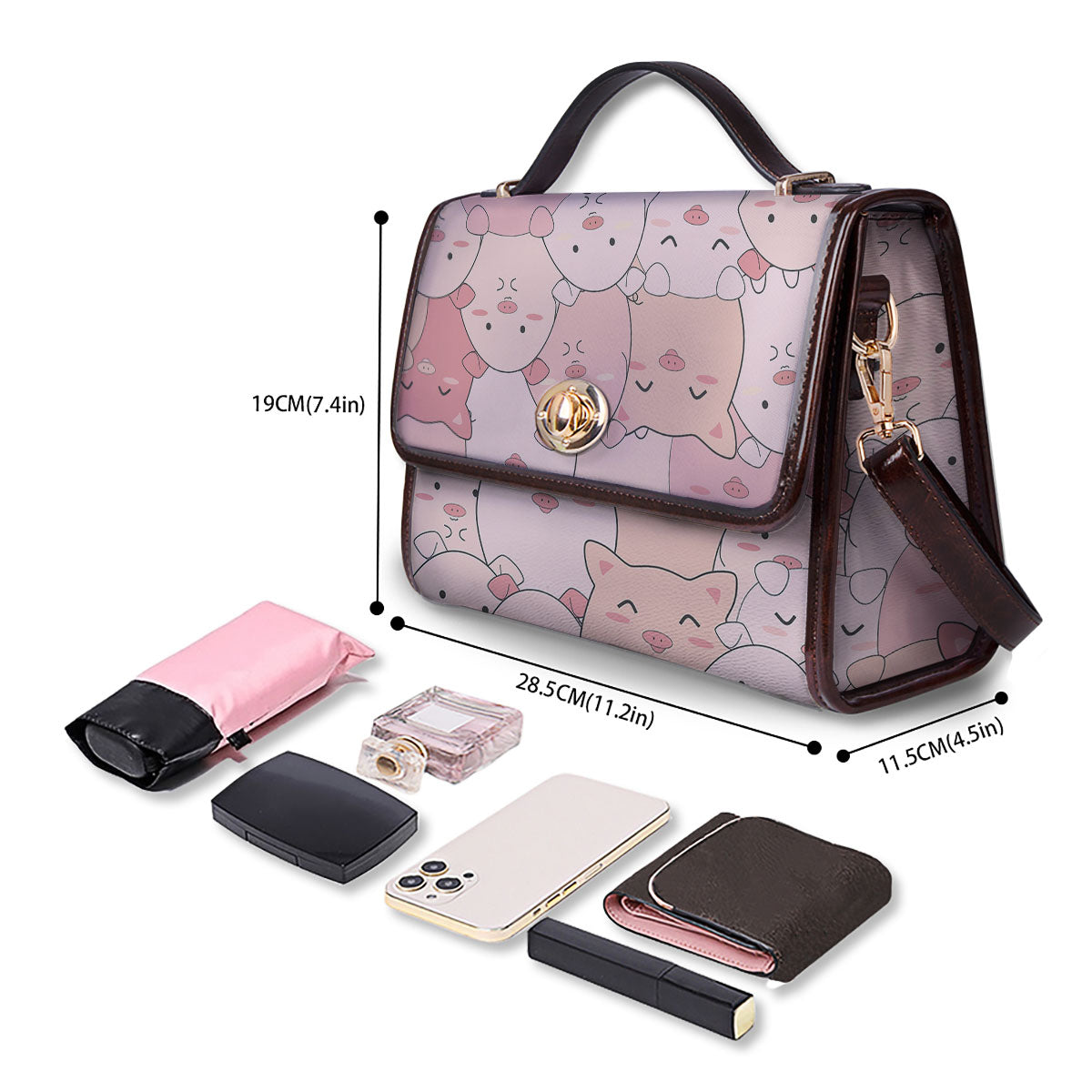 Pig Tail Pink Print Women's Satchel Bag - Image 4