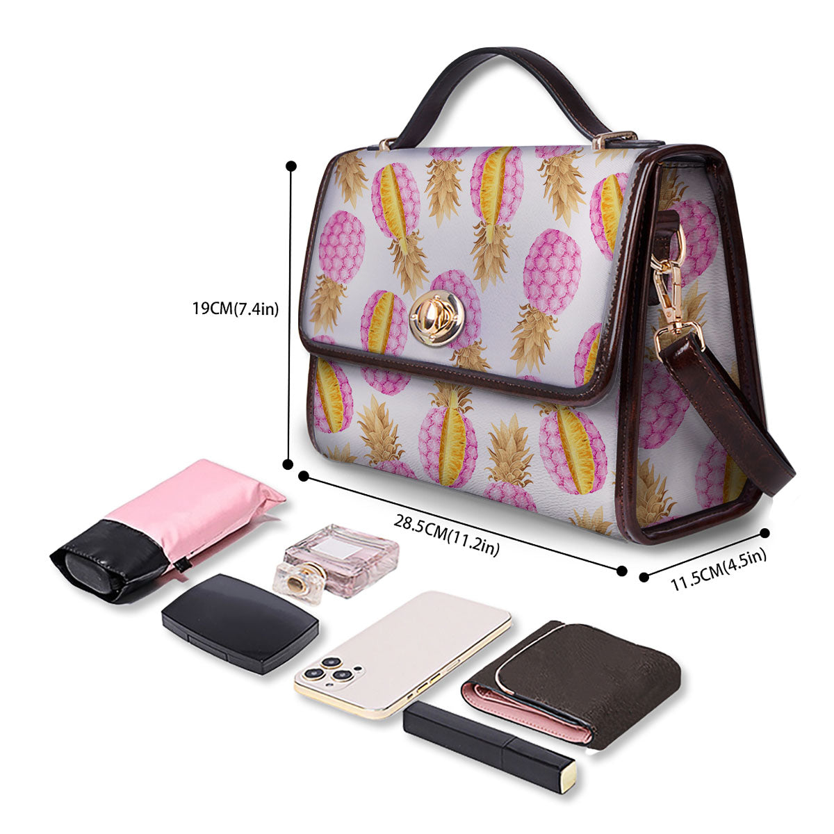 Pineapple Pink Vintage Print Pattern Women's Satchel Bag - Image 4