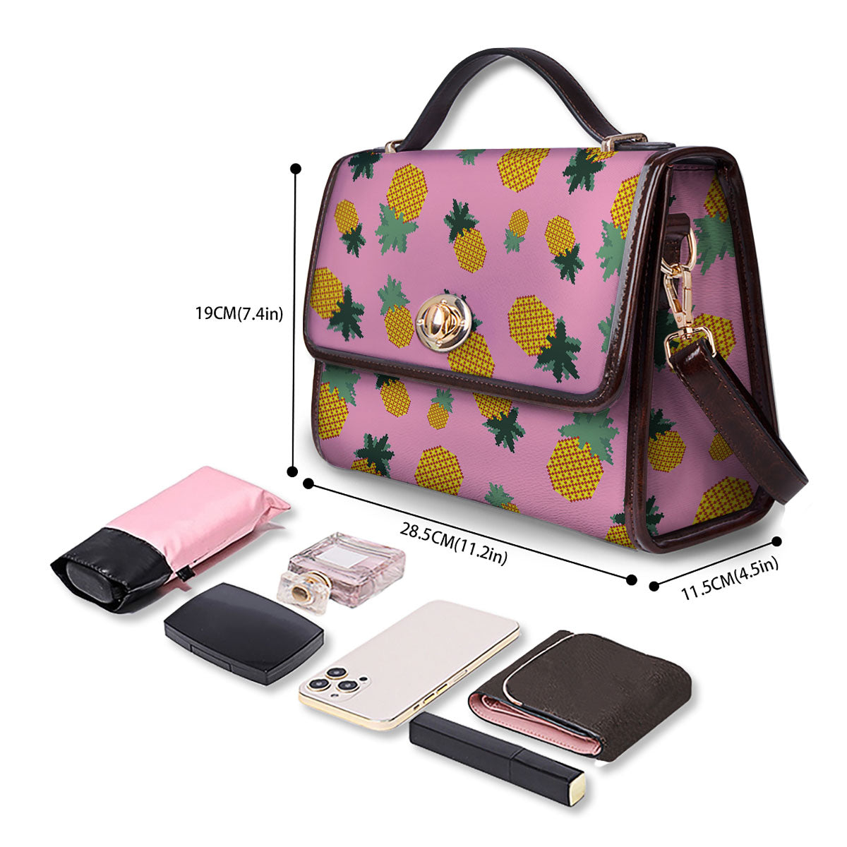Pineapple Pixel Print Pattern Women's Satchel Bag - Image 4