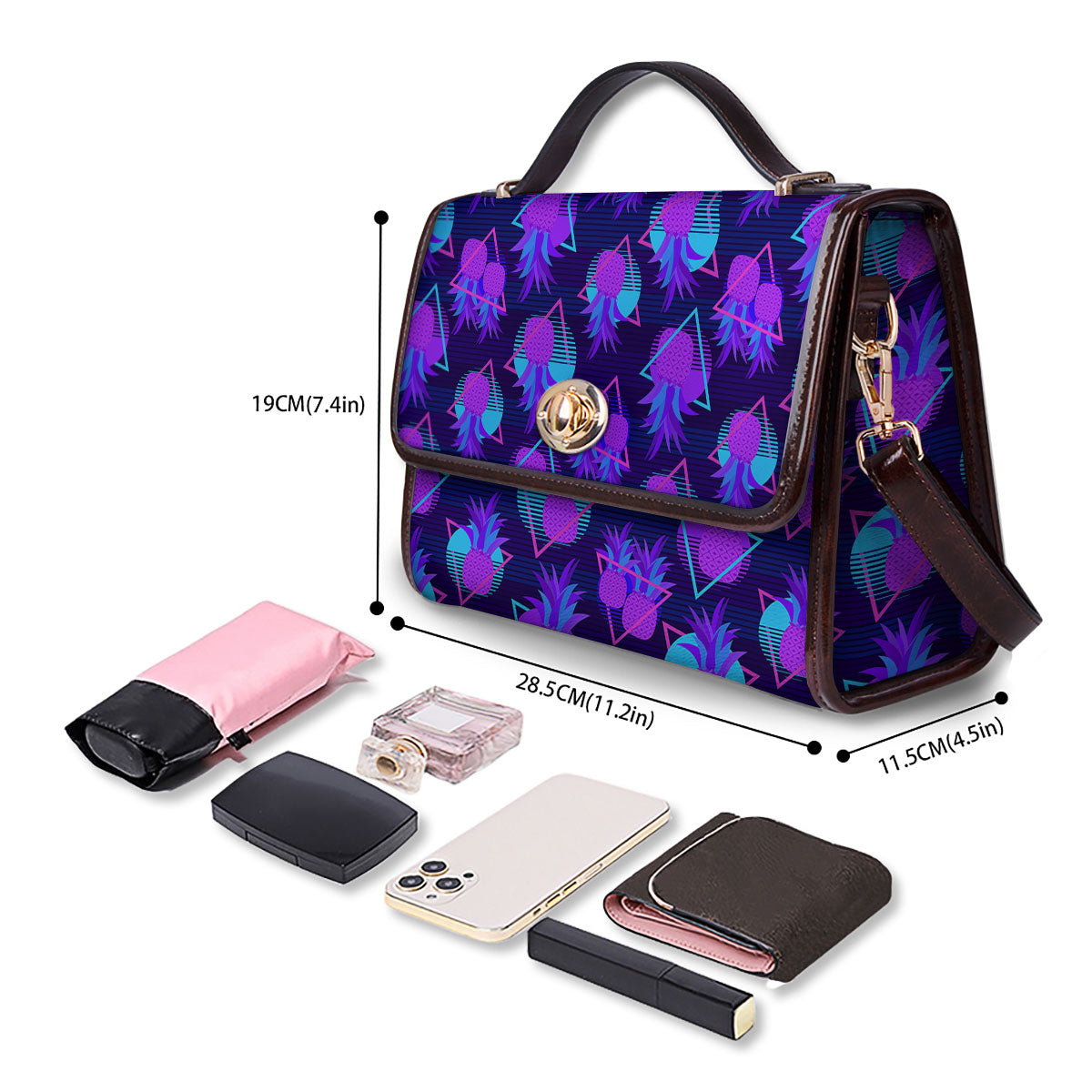 Pineapple EDM Purple Print Pattern Women's Satchel Bag - Image 4