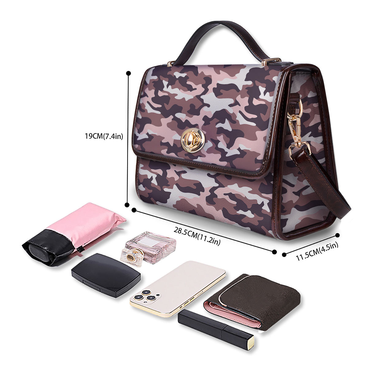 Camouflage Pink Brown Print Women's Satchel Bag - Image 4